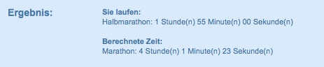 Ergebnis Marathon-Wettkampfzeit für Halbmarathon 1:55h