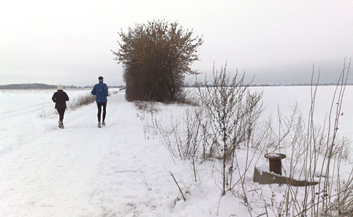 Läufer in Schnee-Landschaft