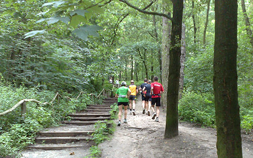 Läufer auf Steigung im Wald