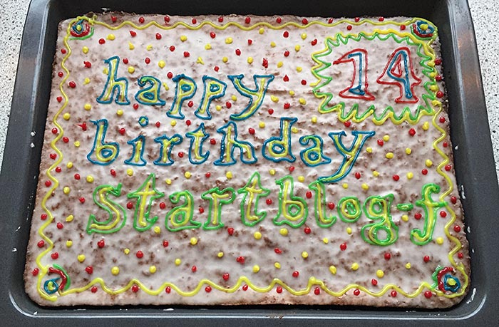 Geburtstagskuchen mit Beschriftung: 14 – happy birthday startblog-f