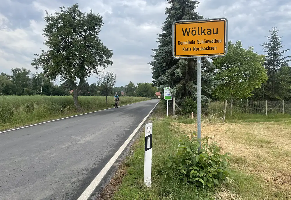 Ortsschild Wölkau, Gemeinde Schönwölkau, Kreis Nordsachsen