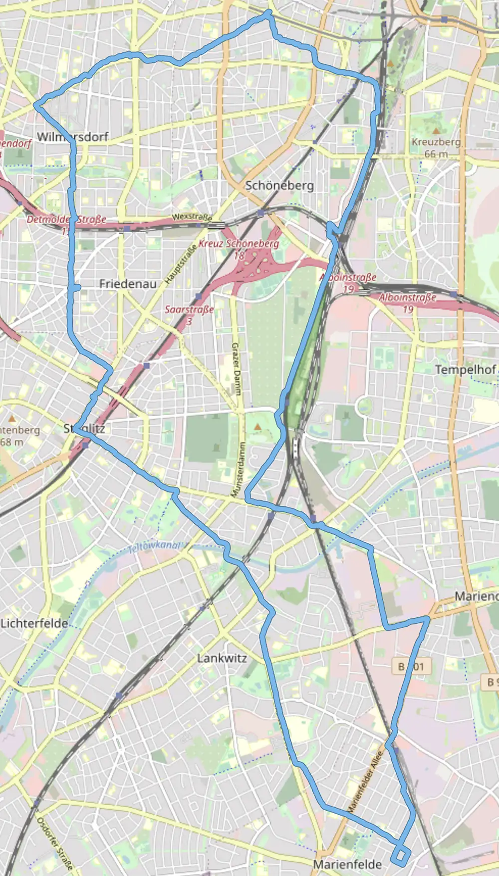 Streckenplan des Laufs zum Berlin-Marathon 2023