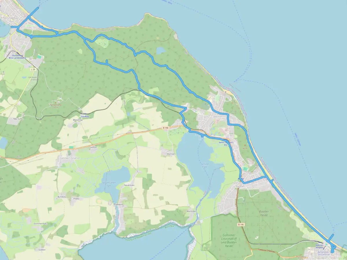 Karte mit der Strecke von Göhren nach Binz und zurück